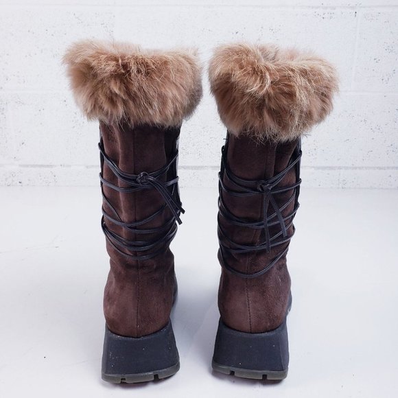 Blondo Boots Brown Leather Fur Trim Square Toe Mid-Calf Boots Womens 8.5 - Picture 4 of 8